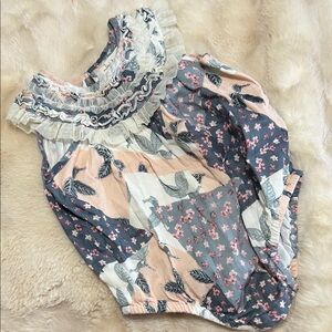 Mimi & Maggie Floral Patchwork Romper - Pink, Blue, Gray